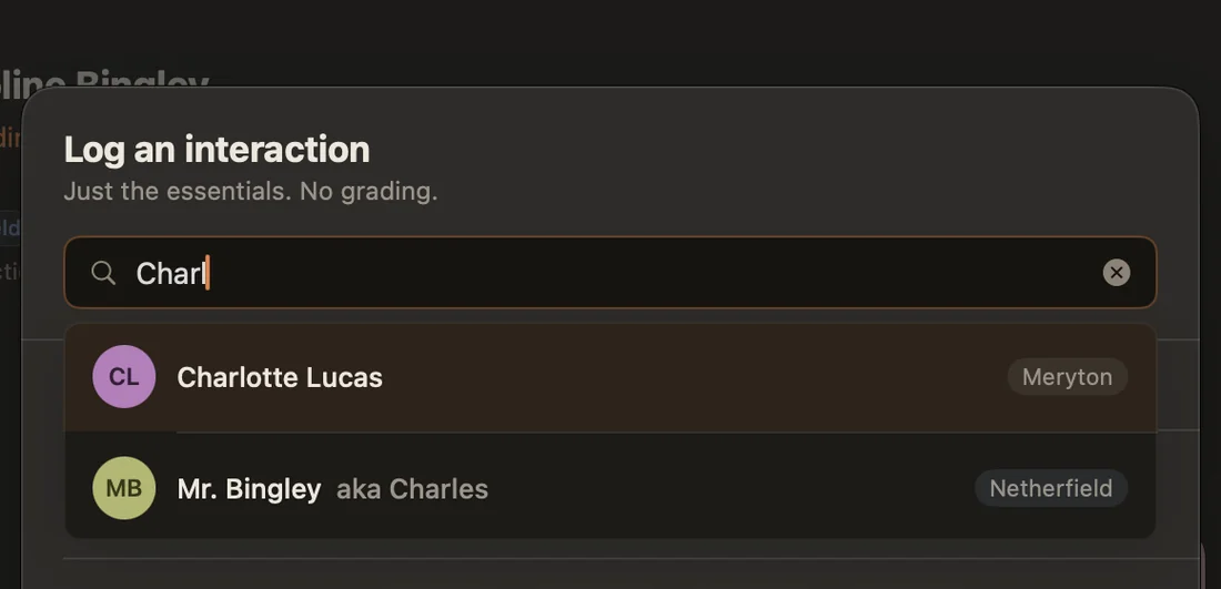 Typing Charl offers Charlotte Lucas and Mr. Bingley aka Charles